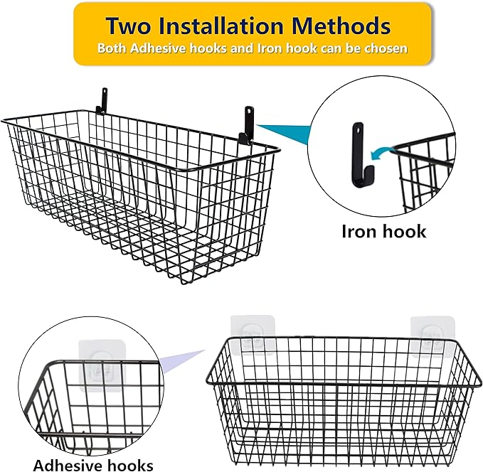 Joben Oligey 3 Set [Extra Large] Hanging Wall Baskets ,Wire Basket For Storage Pantry, Farmhouse Food Storage Kitchen Pantry Laundry Closet Garage RV ,Black-Ruum Studio Home