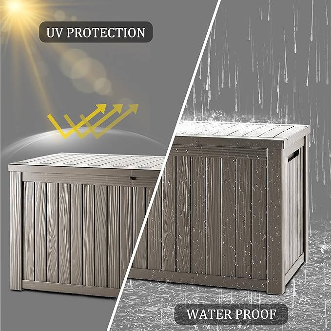 180 Gallon Lockable Resin Deck Box, Waterproof & UV-Resistant Outdoor Storage Box for Outdoor Cushion Storage, Garden Tools & Pool Accessories Storage, Gray-Ruum Studio Home