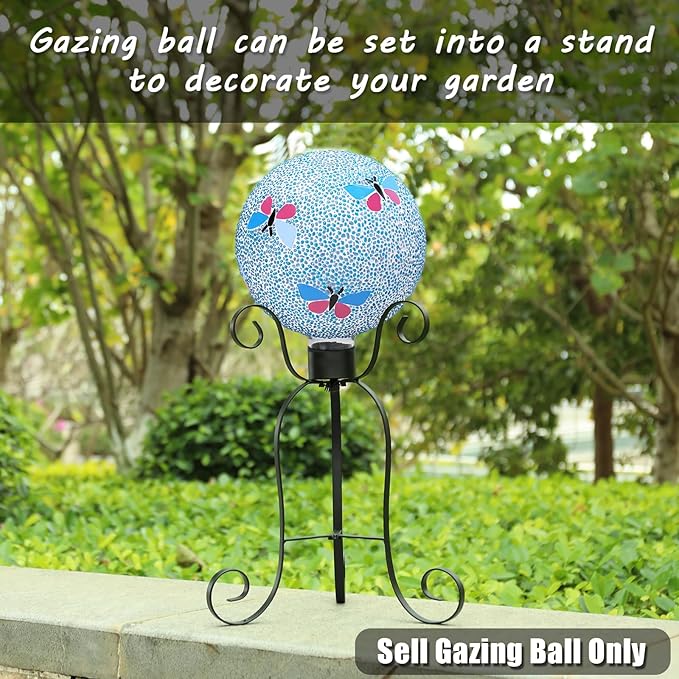 VCUTEKA Gazing Ball, 8" Glass Gazing Balls Sphere for Garden Lawn Outdoor Ornament Yard Decorative, Butterfly-Ruum Studio Home