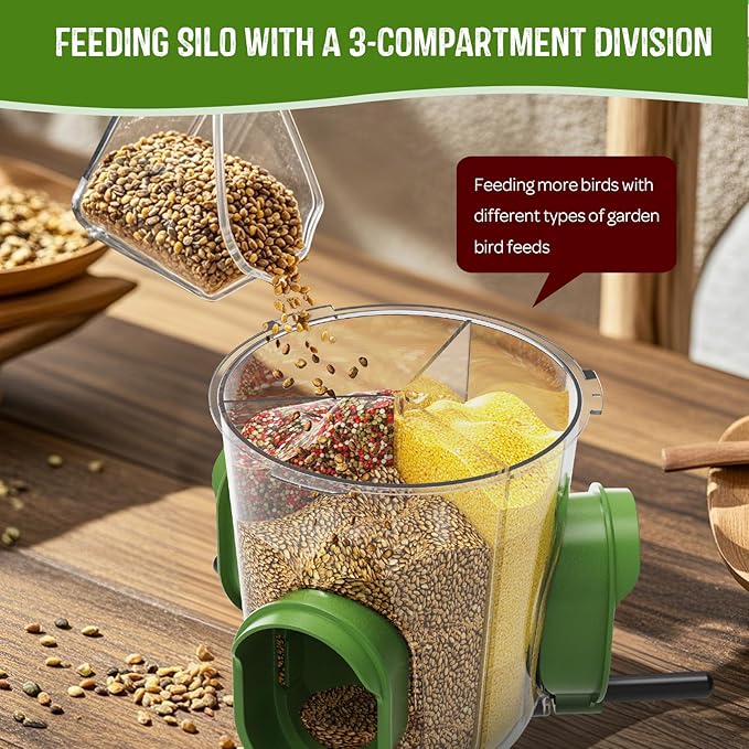 LONA Bird Feeders for Outdoors Hanging – 3 Separate Compartments, 3 Feeding Ports, Weatherproof Dome & 3 Ways to Hang, Large Capacity for Cardinals/Finches (Green-Ruum Studio Home