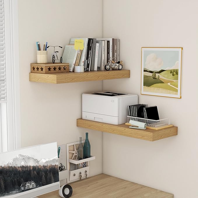 12 Inch Deep Floating Shelves | 30W x 12D Rustic Floating Shelves for Wall Set of 2 | Oak Shelves for Living Room Bathroom Laundry Room Bedroom Kitchen Home Office - Oak-Ruum Studio Home
