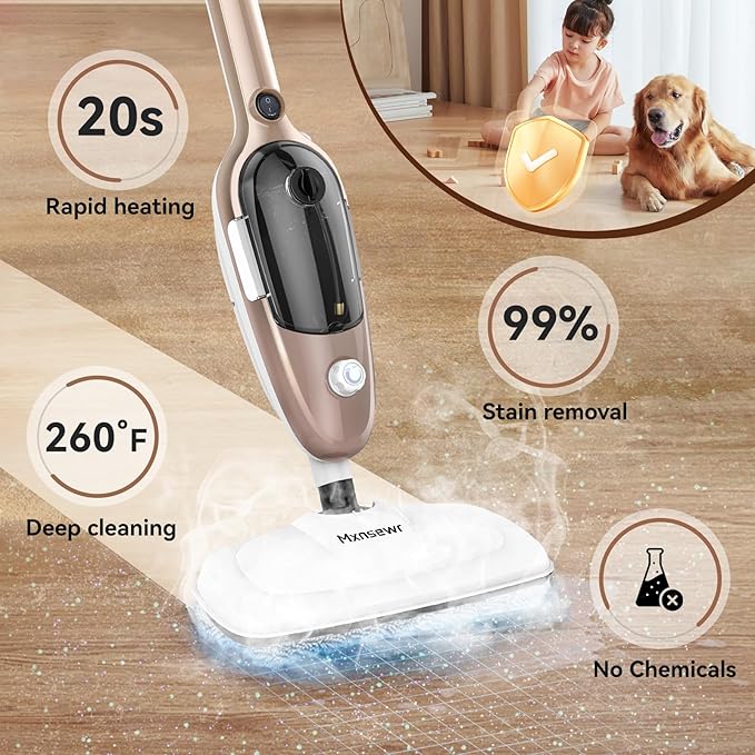 Steam Mop - All-in-one Powerful Handheld Steam Cleaner Detachable Floor Steamer with 11 Accessories, MultiPurpose Steamer for Hardwood Floors, Clothes,Windows,Tiles,Carpet, Whole Home Use, Rose Gold-Ruum Studio Home