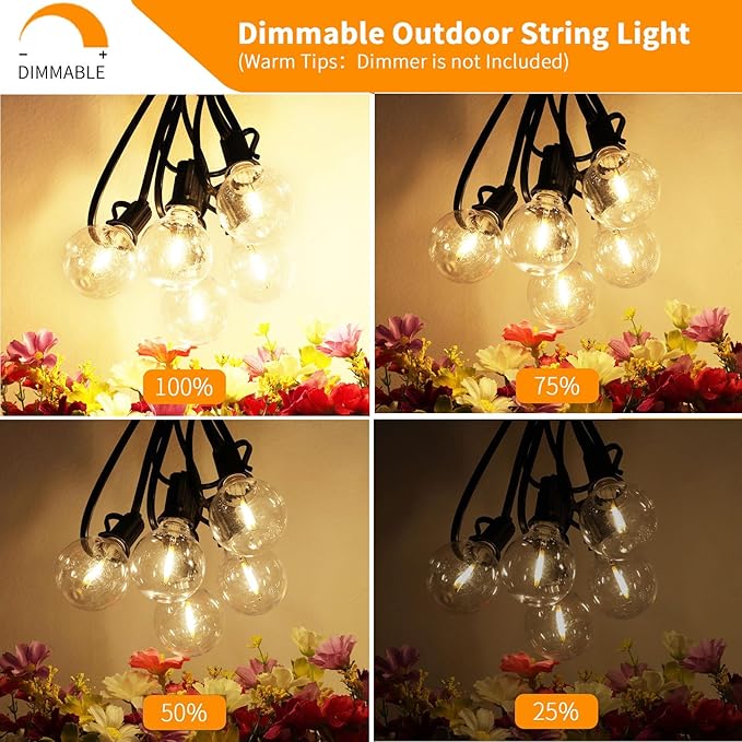 Svater Outdoor String Lights LED 25 FT, Patio Globe Lights with 13 Plastic G40 Bulbs, Waterproof Dimmable Outside Hanging Light for Backyard Bistro Cafe Porch Party Decor, 2700K Warm White-Ruum Studio Home