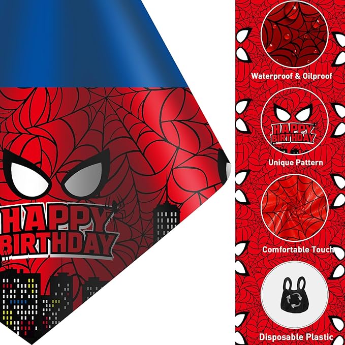 4Pcs 2in1 Spider Birthday Decorations Tablecloths, 54" x 108" Super Hero Spider Table Cloth Disposable Rectangle Plastic Table Cover for Boys Birthday Party Supplies-Ruum Studio Home
