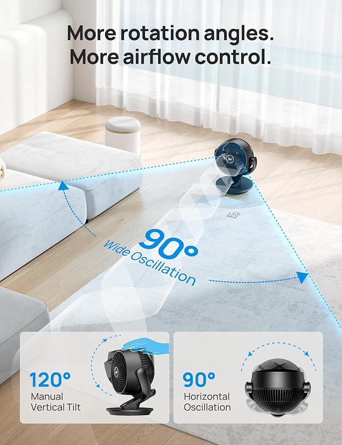 Dreo Fan for Bedroom, 13-Inch Oscillating Table Air Circulator Fan for Whole Room, 120° Tilt Adjustment, 28dB Ultra-Quiet, 70ft Powerful Airflow, 4 Speeds Desk Fans with Remote for Home, Office-Ruum Studio Home