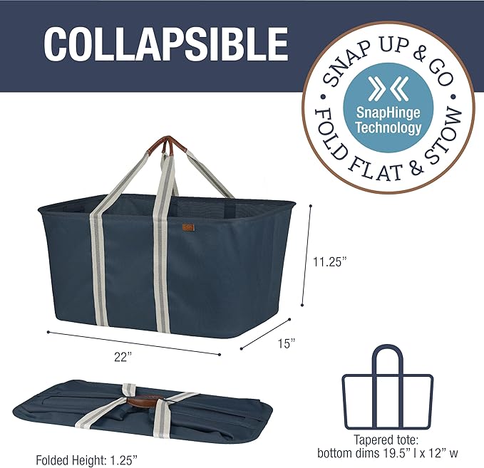 CleverMade Collapsible Laundry Tote - LUXE Navy Noir Cream 2Pack 50L - Foldable Storage Organization Container Clothes Laundry Room Storage Solution-Ruum Studio Home