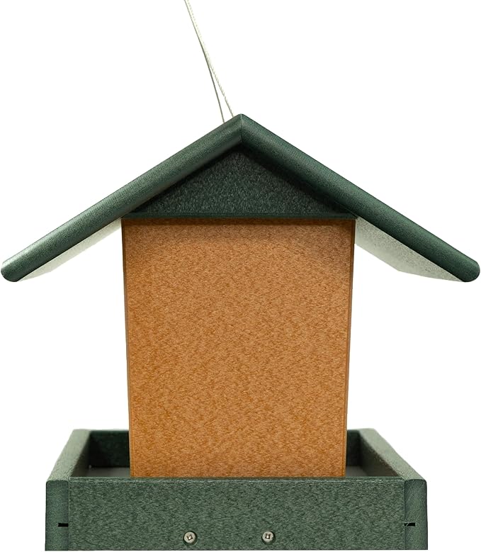 Poly Hanging Hopper Bird Feeder, Large Hanging Bird Feeder for Outside, Outdoors - Amish American Made (Turf Green & Cedar)-Ruum Studio Home