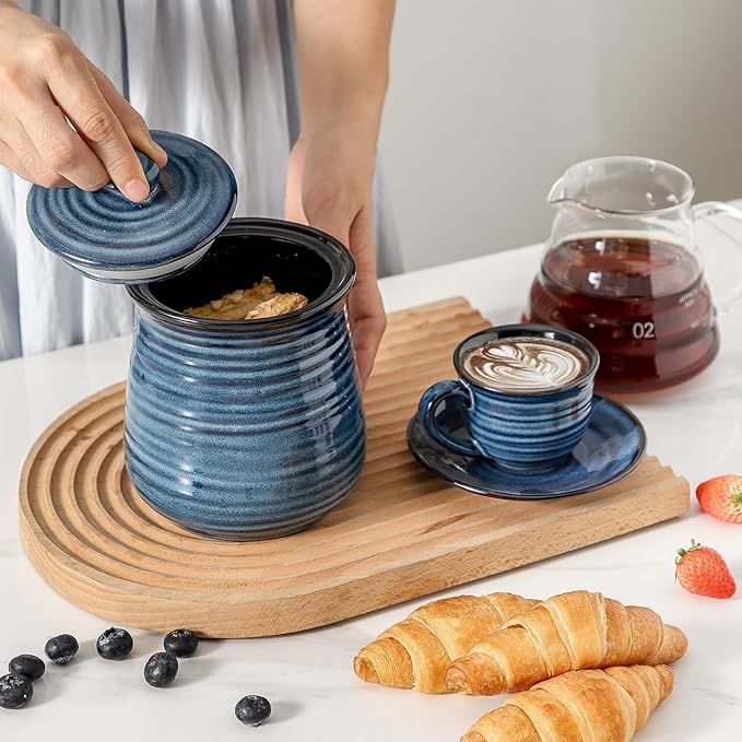 Hasense Ceramic Food Storage Jar with Airtight Seal Lid, 35 Ounce Kitchen Canister Container for Cookie, Ground Coffee, Pasta, Cereal, Flour, Sugar, Rice, Seasoning and Pet Treat, Navy-Ruum Studio Home
