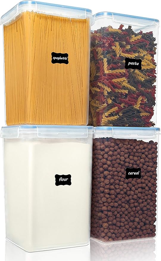 Vtopmart Extra Large Tall Airtight Food Storage Containers 4 Pieces 5.9qt / 6.5L-Plastic PBA Free Kitchen Pantry Canister for Spaghetti, Flour and Baking Supplies - Include 24 Labels, Blue-Ruum Studio Home
