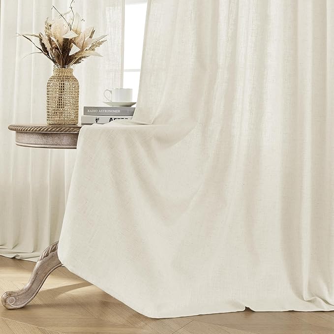 Joydeco Custom Linen Curtains for Living Room, Semi-Sheer Curtain 1 Panel Light Filtering Rod Pocket Back Tab (Ivory on Linen, Custom Size)-Ruum Studio Home