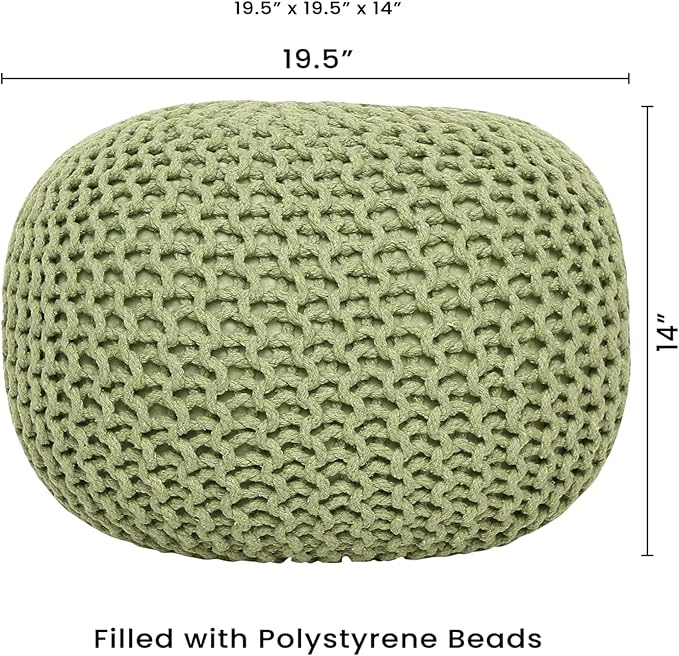REDEARTH Round Pouf Foot Stool Ottoman - Cotton Knitted Cord Boho Pouffe - Cable Poof Filled Footrest Stuffed for Living Room - Nursery - Bedroom - Patio - Lounge (19.5"x19.5"x14") - Kiwi-Ruum Studio Home