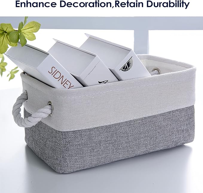 TheWarmHome Small Storage Baskets for Organizing,Storage Baskets for Shelves,Small Fabric Storage Bins W/Handles For Closet Nursery Toy Decorative Foldable (White&Grey, 11.8L*7.9W*5.2H-6 Pack)-Ruum Studio Home