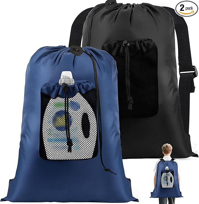 2-Pack Backpack Laundry Bags, Heavy Duty Laundry Bag Backpacks with Adjustable Shoulder Straps, Door Hanging Washing Bag, Laundry Hamper Lining for College Dorm, Travel, Laundromat-Ruum Studio Home