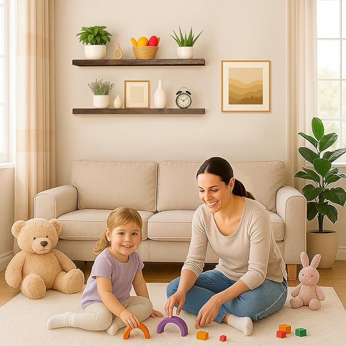 BGMG Floating Shelves 36 inch Long, Distressed,Wide Rustic Wooden Wall Shelves for Bathroom Living Room Bedroom Kitchen Farmhouse Set of 2-36x6.7x1.25 inch-Distressed Walnut-Ruum Studio Home