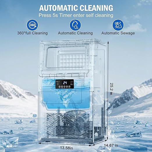 Commercial Ice Maker Machine 100 LBS/24H, 36 Ice Trays Freestanding & Undercounter Ice Machine Stainless Steel with 20 LBS Ice Storage Capacity, Ice Maker with Water Line, Dual Water Inlet, Black-Ruum Studio Home
