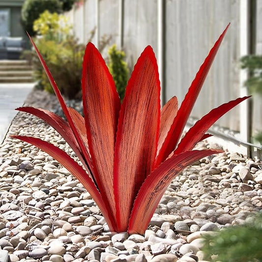 TOMBABY Enlarge Thickened Wind Resistant Metal Agave Garden Art Metal Plant Country Garden Sculpture Statue Outdoor Decoration Agave Metal Plant Courtyard Garden Lawn Ornament Gift (1, 12 Leaves red)-Ruum Studio Home