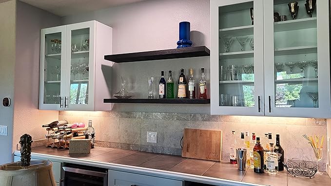 Joel's Antiques - 48 Inch Wooden Floating Shelves for Wall - 48x8x2 Inches - Made of Natural Wood - Long Heavy Duty Wall Shelves - Made in USA - Perfect for Living Room, Kitchen - Black-Ruum Studio Home