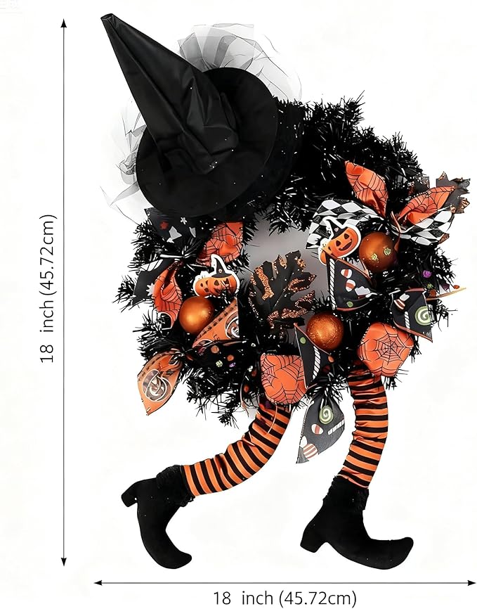 Happy Halloween Wreath for Front Door Decoration with Skeleton Artificial Bone Orange Ornaments Maple Leaf for Party Decor (Halloween Orange)-Ruum Studio Home