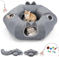 Odoland Summer Linen Cat Tunnels for Indoor Cats with Cooling Central Cat Bed, Interactive Cat Toys Detachable Soft Mat and Variety Kitty Toy Set Grey-Ruum Studio Home