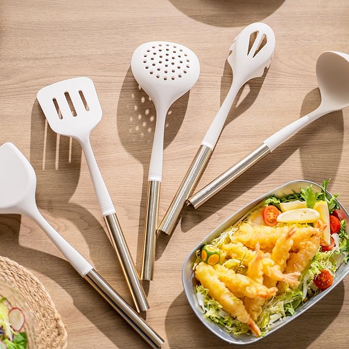 OOU Silicone Kitchen Cooking Utensils Set, 446°F Heat Resistant Kitchen Tool Set with Magnetic Wall Mounted Holder, 6 pcs Spatula Set with Stainless Steel Handle, Dishwasher Safe-Ruum Studio Home