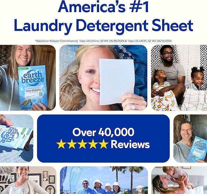 Earth Breeze Laundry Detergent Sheets Fragrance-Free - 60 Loads Eco Liquidless Soap - Travel-Friendly for Hot & Cold Cycles, Tackles Tough Stains & Odors - Gentle on Sensitive Skin, 30 Ct-Ruum Studio Home