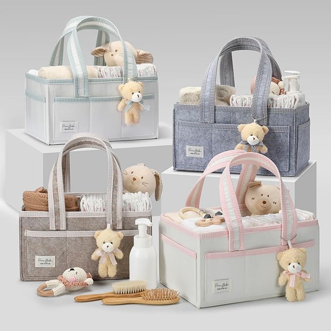 PeraBella Diaper Caddy Organizer with Handle, Baby Shower Gifts Basket Bag, Registry Search Must Haves Items, Nursery Storage Organizer for Newborn Girl Boy, Baby Bag Essentials, Car Diaper Caddy Cart-Ruum Studio Home