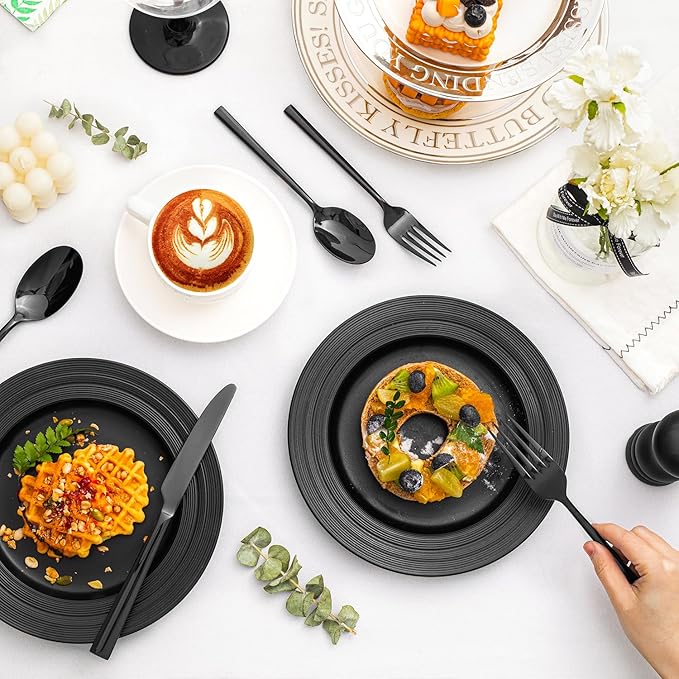 KINGSTONE Black Silverware Set, 40-Piece Forged Flatware Set Cutlery Set Premium Stainless Steel, Service for 8, for Kitchen, Home, Wedding, Party, Mirror Polished and Dishwasher Safe-Ruum Studio Home