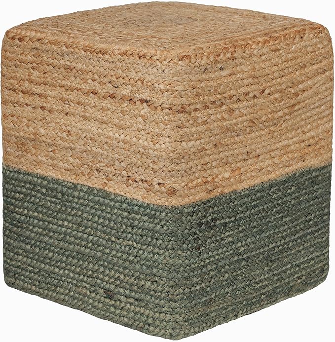 REDEARTH · Cube Pouf Foot Stool Ottoman - Jute Braided Pouffe Poof Accent Sitting Footrest for The Living Room, Bedroom, Nursery, Patio, Lounge & Other Rooms (14.5”x14.5”x16”; Natural Olive)-Ruum Studio Home