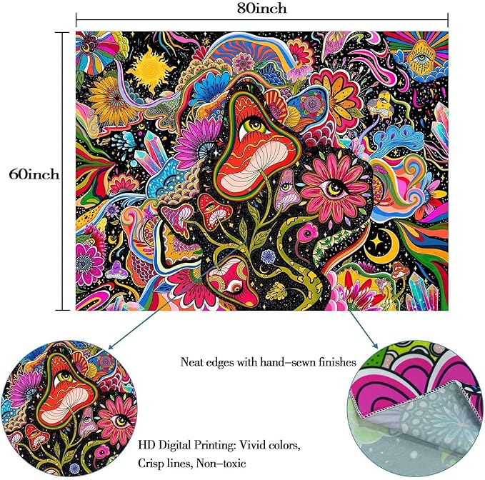 Lunerfex Mushroom Tapestry Pink Flowers Tapestry for Bedroom Aesthetic Tapestries Cute Floral Tapestries Wall Hanging for Bedroom and Living Room Decor Pink Flowers 60×80 Inches-Ruum Studio Home