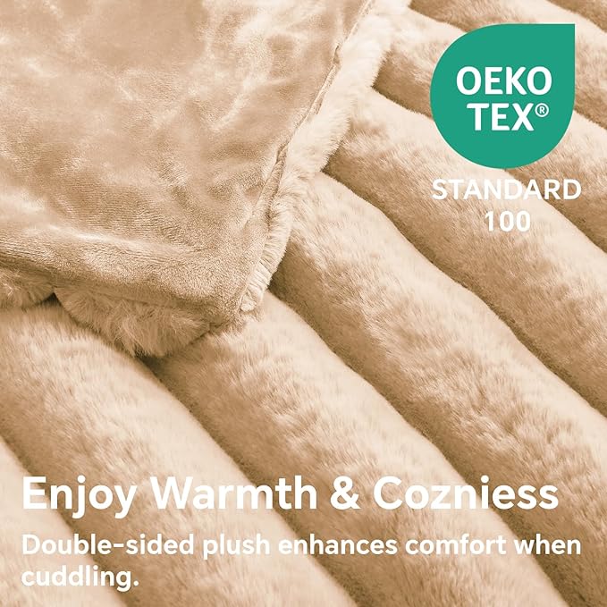 BEDELITE Faux Fur Throw Blanket for Couch, Soft and Cozy Luxurious 3D Striped Fluffy Blanket, 770GSM Thick Warm Plush Fuzzy Faux Rabbit Fur Blanket for Women Gift (Brown, 50"x 60")-Ruum Studio Home