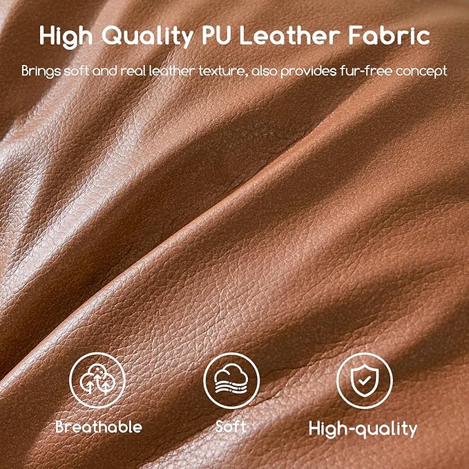 HIGOGOGO Round Stuffed Pouf Ottoman, Pu Leather Poufs with Foam Chunk Filling, Furry and Fluffy Pouf Foot Stool Storage Ottoman, 20 X 15 Floor Poufs Foot Rest for Living Room,Brown-Ruum Studio Home