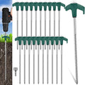 Hicarer 20 Pcs 20 Pcs 8'' Screw in Tent Stakes Heavy Duty Ground Metal Stakes for Inflatables with Hex Head Driver for Outdoor Camping Tent Inflatable Garden Decor (Dark Green)-Ruum Studio Home