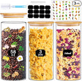 Glass Jars with Bamboo Lids, 58 oz 3 Pcs Kitchen Glass Containers with Bamboo Lids, Airtight Glass Pantry Storage Containers with Lids for Rice, Flour, Nuts, Cookie, Pasta, Oatmeal, Bean-Ruum Studio Home