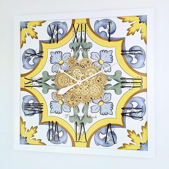 The Gears Clock Wall Clock Italy Collection with Moving Gears (Minori, 36 inch Square)-Ruum Studio Home