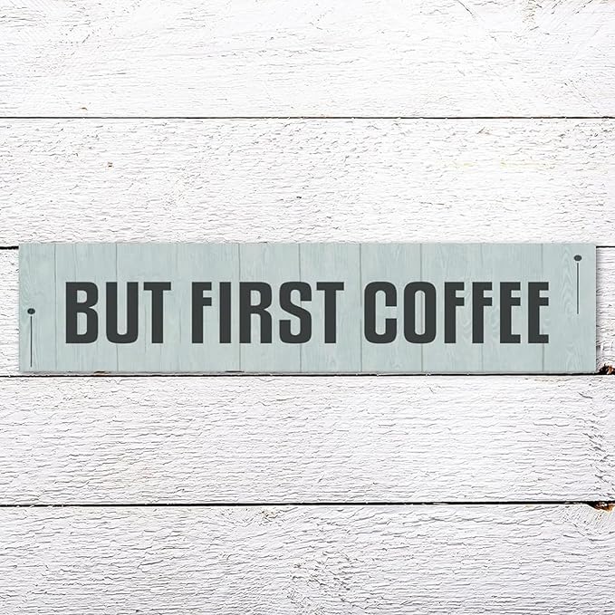 Generic Funny Wood Sign But First Coffee Rustic Wooden Hanging Sign Home Farmhouse Kitchen Wall Decoration 16 x 4 Inch-Ruum Studio Home