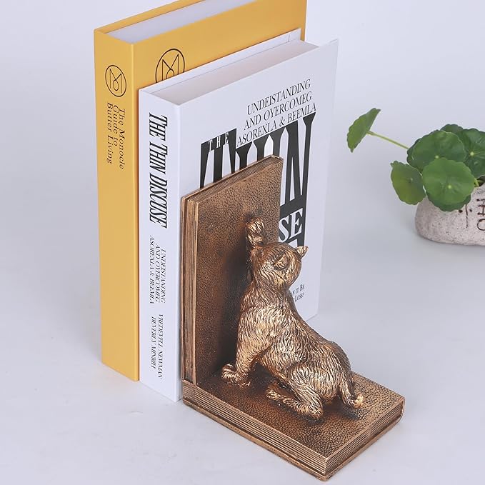 Book Ends for Shelves to Hold Books Heavy Duty,Decorative Bookend for Bookshelf Décor,Cute Animal Cat Book Stopper Cat Statues for Home, Office Desk Decoration,1pair-Ruum Studio Home