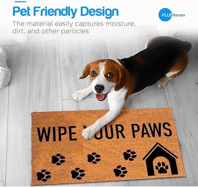 PLUS Haven Coco Coir Door Mat with Heavy Duty Backing, Natural Wipe Your Paws Doormat, 17.5”x30” for Entrance, Front Porch, Easy to Clean Entry Mat, Outdoor and Indoor Uses, Home Decor-Ruum Studio Home