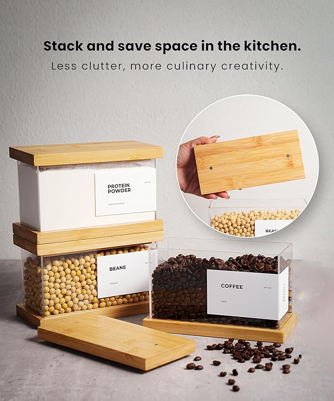 Bamboo Food Dispenser | Kitchen Organizers and Storage | Airtight Pantry Organizers and Storage Container | Cereal, Rice, Flour, Snack Storage (2, Large)-Ruum Studio Home