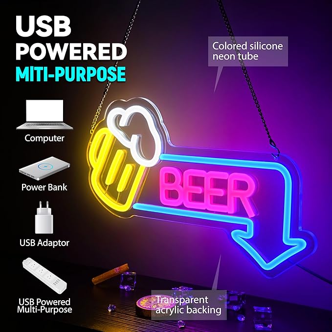 Beer Neon Signs Led Beer Neon Sign for Wall Decor Dimmable Bar Led Sign Neon Sign for Man Cave Bedroom Home Bar Shop Pub Bistro Party Game Room Decor Gifts-Ruum Studio Home