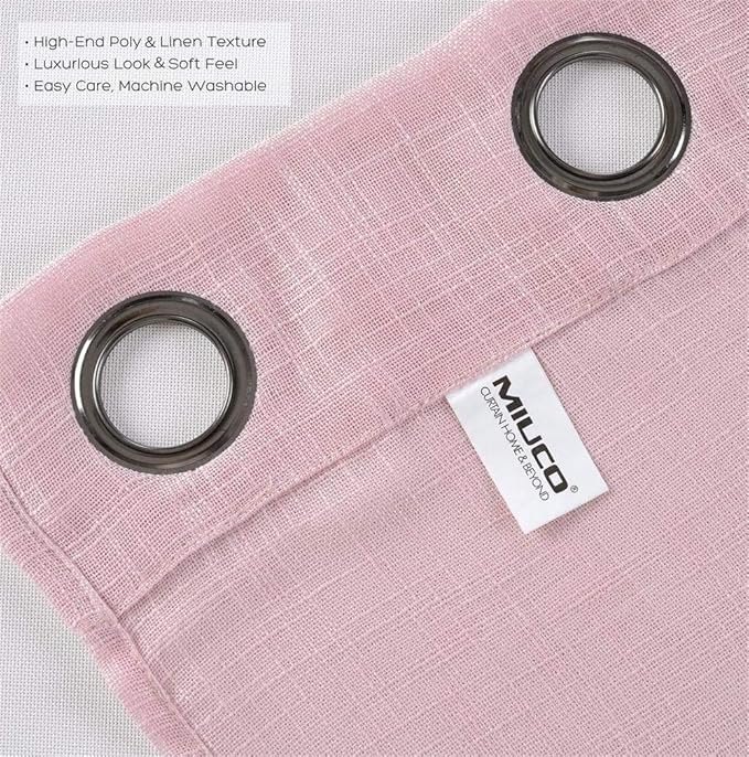 MIUCO Semi Sheer Curtains Poly Linen Textured Solid Grommet Curtains 63 Inches Long for Living Room 2 Panels (2 x 37 Wide x 63" Long) Pink-Ruum Studio Home