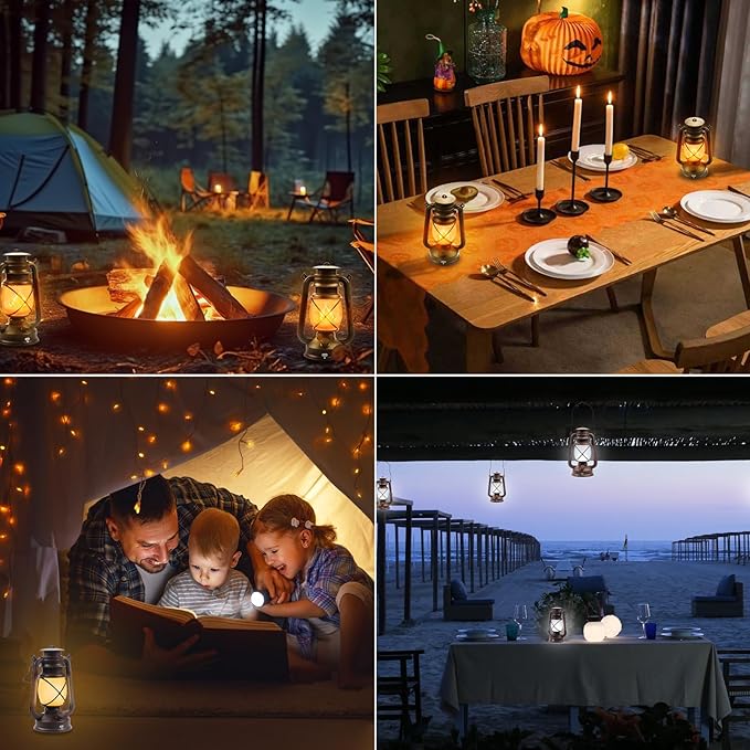 2 Pack Bronze Vintage 4 Modes Light LED Lanterns，Rechargeable Dancing Flame Lanterns Decorative Outdoor&Indoor, Remote Control Waterproof Hanging Lights for Camping,Patio Garden Pathway-Ruum Studio Home