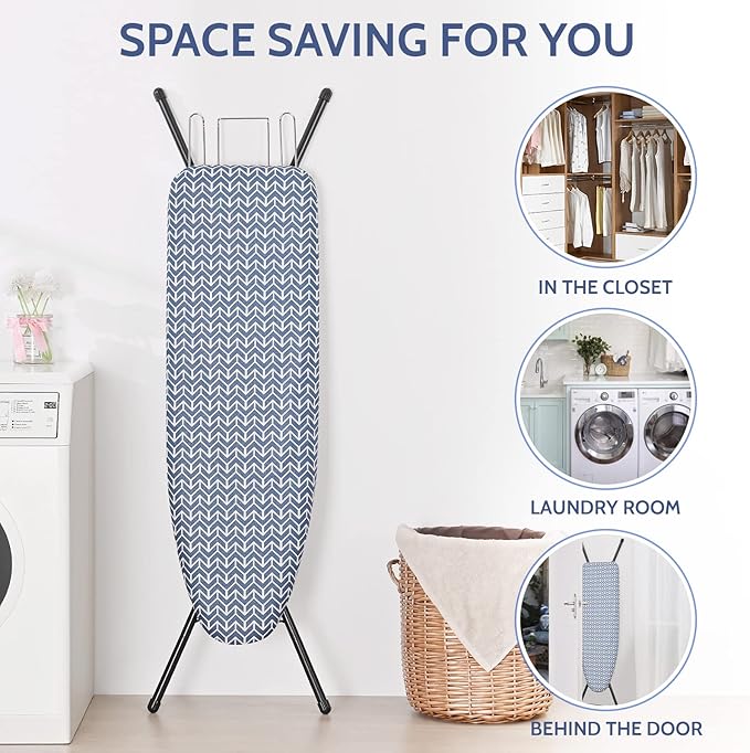 APEXCHASER Ironing Board, Full Size Iron Board with Iron Rest, lightweight Ironing Board with Height Adjustable, Extra Thick Heat-Resistant Cover with Padding, Heavy-Duty Sturdy Metal Legs, 43x13 Blue-Ruum Studio Home