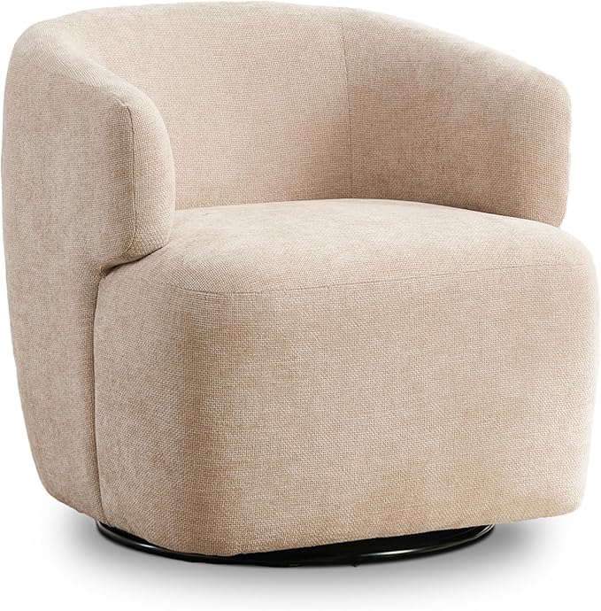Swivel Accent Chair, Chenille Barrel Chair for Living Room, Cozy Round Boucle Arm Chair, Metal Base for Club Nursery Bedroom, Beige-Ruum Studio Home