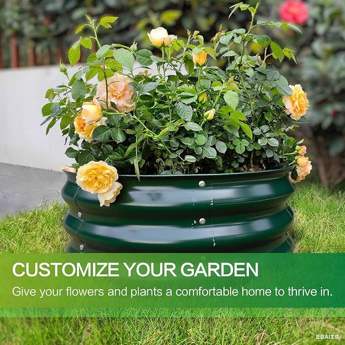 GARDMAX 2 Pack 2x2x1FT Galvanized Round Raised Garden Bed Kit, Metal Planter Boxes Outdoor with Easy Assembly, Large Garden Bed for Vegetables, Fruits, Flower, Herbs Dark Green-Ruum Studio Home