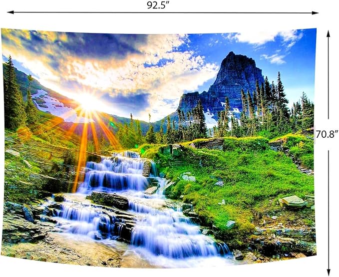 Delur Mountain Waterfall Tapestry Sunset Forest Tree Nature Landscape Tapestry Wall Hanging Tropical Sunrise Rainforest Psychedelic Scenic Headboard for Bedroom Living Room Home Decor (70.8" x 92.5")-Ruum Studio Home
