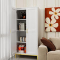 Tall Storage Cabinet, Kitchen Pantry Cabinet with 2 Doors & Adjustable Shelves for Laundry Room, Living Room, Entryway,Bathroom,White-Ruum Studio Home