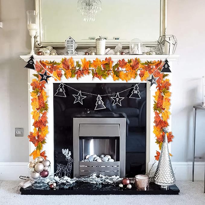 Lvydec 2 Pack Maple Leaves Fall Garland Clearance - 6ft/Strand Artificial Fall Foliage Garland Colorful Autumn Decoration for Home Wedding Party Thanksgiving-Ruum Studio Home