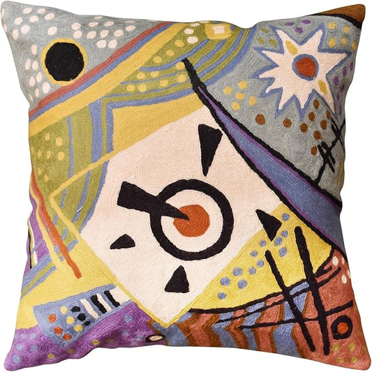 Kandinsky Modern Throw Pillow Cover - Cosmic III | Abstract Pillow | Modern Couch Pillow | Contemporary Pillows | Outdoor Pillow | Mid Century Chair Cushions | Handmade Wool Size 18x18-Ruum Studio Home
