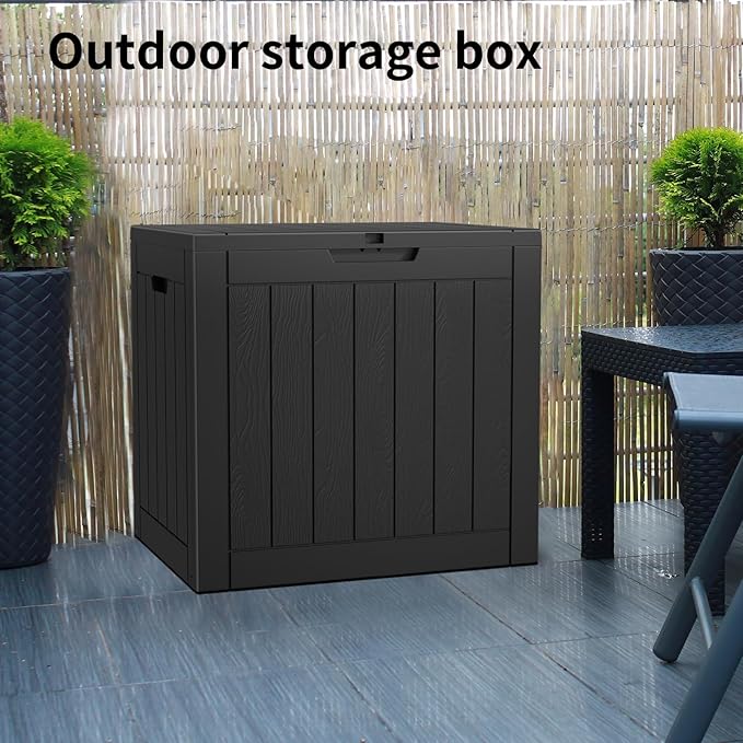 30 Gallon Deck Box Large Outdoor Storage for Patio Furniture,Outdoor Cushions,Garden Tools and Pool Supplies,Waterproof,Resin,Lockable(Black)-Ruum Studio Home