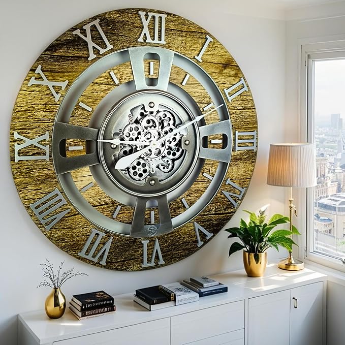 The Gears Clock Real Moving Gear Wall Clock England Line (Gold Antique, 36 inches (90 cm))-Ruum Studio Home